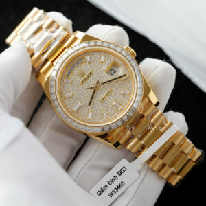 Đồng Hồ Rolex Day-Date Bọc Vàng Mặt Số Đính Moissanite Hong Kong GMF 40mm (1)