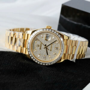 Đồng Hồ Rolex Day-Date Bọc Vàng Mặt Số Đính Moissanite Hong Kong GMF 40mm (1)