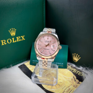 Đồng Hồ Rolex Fake Máy Cơ Automtic Nhật DateJust Mặt Số Màu Hồng Dây Jubilee 41mm