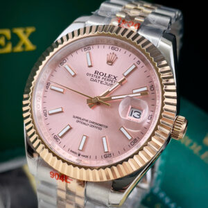 Đồng Hồ Rolex Fake Máy Cơ Automtic Nhật DateJust Mặt Số Màu Hồng Dây Jubilee 41mm