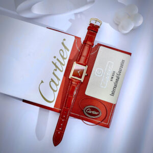 Đồng Hồ Cartier Tank Luis Fake Cao Cấp Máy Nhật Nữ Dây Da Màu Đỏ 24x32mm (2)