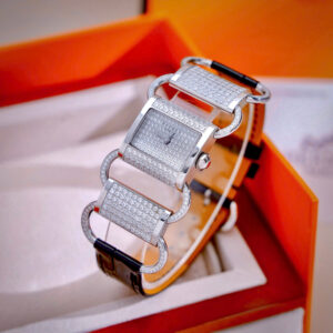 Đồng Hồ Hermes Klikti Nữ Siêu Cấp Đính Đá Dây Da Màu Đen Like Auth 22x21mm (5)