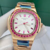 Đồng Hồ Patek Philippe Fake Giá Rẻ Đính Đá Màu Đỏ Máy Cơ Automatic Nhật 40mm (1)
