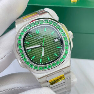 Đồng Hồ Patek Philippe Fake Giá Rẻ Đính Đá Màu Xanh Máy Cơ Automatic Nhật 40mm (3)