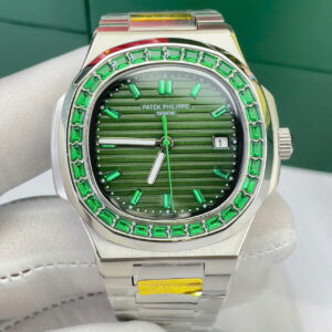 Đồng Hồ Patek Philippe Fake Giá Rẻ Đính Đá Màu Xanh Máy Cơ Automatic Nhật 40mm (3)