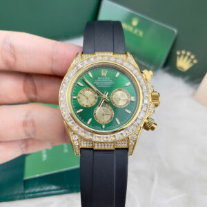 Đồng Hồ Rolex Fake Giá Rẻ Daytona Mặt Xanh Lá Cây Đính Đá Dây Cao Su 40mm (3)