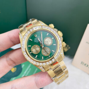 Đồng Hồ Rolex Fake Giá Rẻ Daytona Mặt Xanh Lá Cây Đính Đá Máy Cơ Nhật 40mm (6)