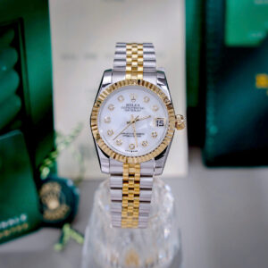 Đồng Hồ Rolex Fake Giá Rẻ Nữ Dây Kim Loại Mặt Số Trắng Máy Pin 31mm (1)