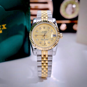 Đồng Hồ Rolex Fake Giá Rẻ Nữ Dây Kim Loại Mặt Số Vàng Máy Pin 31mm (5)