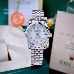 Đồng Hồ Rolex Fake Giá Rẻ Nữ Dây Kim Loại Màu Trắng Máy Pin Nhật 31mm (8)