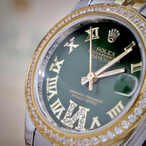 Đồng Hồ Rolex Fake Máy Pin Nhật Đính Đá Dây Kim Loại Mặt Xanh Lá Cây 31mm (10)