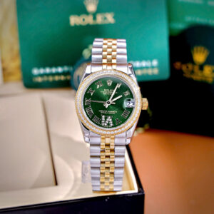 Đồng Hồ Rolex Fake Máy Pin Nhật Đính Đá Dây Kim Loại Mặt Xanh Lá Cây 31mm (10)