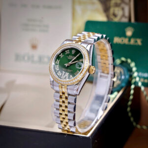Đồng Hồ Rolex Fake Máy Pin Nhật Đính Đá Dây Kim Loại Mặt Xanh Lá Cây 31mm (10)