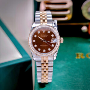 Đồng Hồ Rolex Nữ Đính Đá Dây Kim Loại Giá Rẻ DateJust Mặt Số Chocolate 31mm (8)