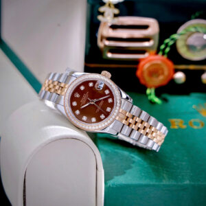 Đồng Hồ Rolex Nữ Đính Đá Dây Kim Loại Giá Rẻ DateJust Mặt Số Chocolate 31mm (8)
