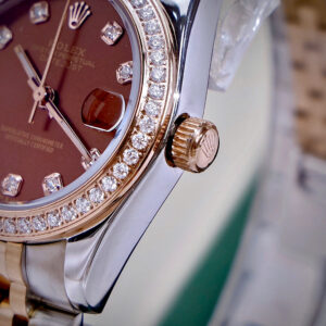 Đồng Hồ Rolex Nữ Đính Đá Dây Kim Loại Giá Rẻ DateJust Mặt Số Chocolate 31mm (8)