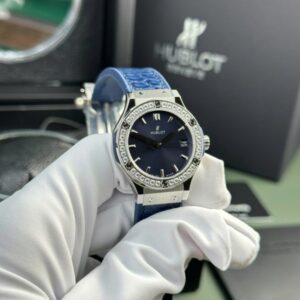 Đồng Hồ Hublot Classic Fusion Replica Mặt Số Xanh BLue Viền Đính Đá 33mm (1)