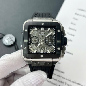 Đồng Hồ Hublot Square Bang Unico Titanium Viền Gốm Đen Nhà Máy BBF 42mm (1)