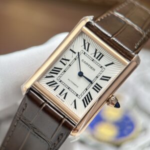 Đồng Hồ Cartier Tank Louis Màu Vàng Hồng Rep 1 1 Dây Da Cá Sấu 27.8×38 (1)