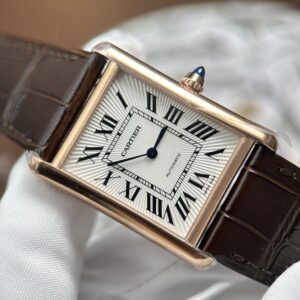 Đồng Hồ Cartier Tank Louis Màu Vàng Hồng Rep 1 1 Dây Da Cá Sấu 27.8×38 (1)