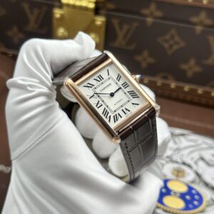 Đồng Hồ Cartier Tank Louis Màu Vàng Hồng Rep 1 1 Dây Da Cá Sấu 27.8×38 (1)