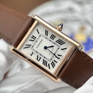 Đồng Hồ Cartier Tank Louis Màu Vàng Hồng Rep 1 1 Mặt Trắng Chải Tia 27.8×38.1mm